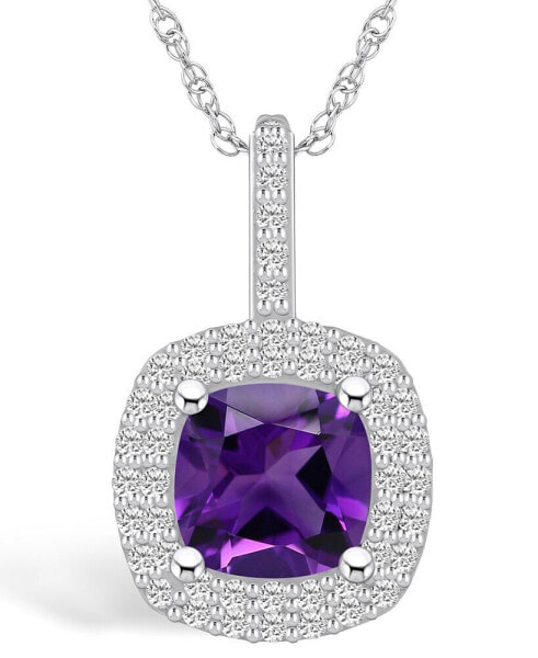 Amethyst (2 Ct. T.W.) and Diamond (1/2 Ct. T.W.) Halo Pendant Necklace in 14K White Gold