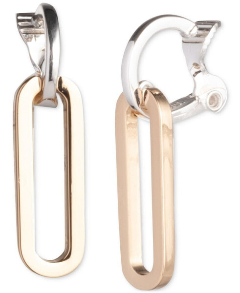Two-Tone Link Charm Clip-On Hoop Earrings