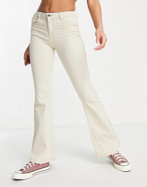 Bershka flare jeans in ecru