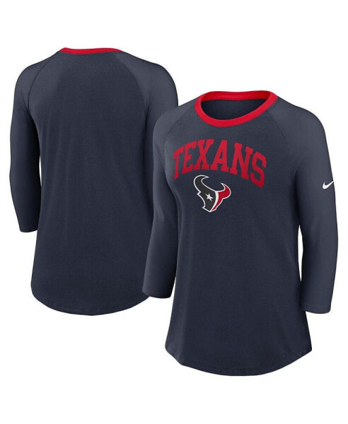 Women's Navy Houston Texans Raglan 3/4 Sleeve T-Shirt