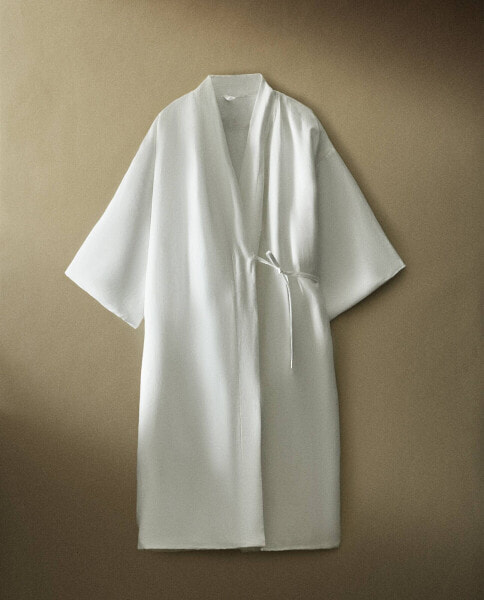 Washed linen dressing gown