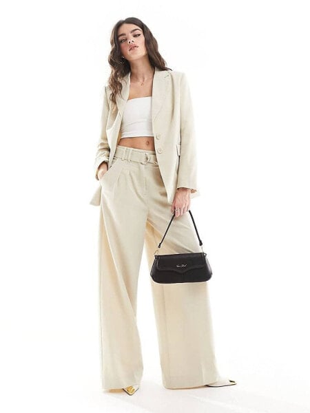 French Connection Everlyn wide leg suit trouser in ecru co-ord