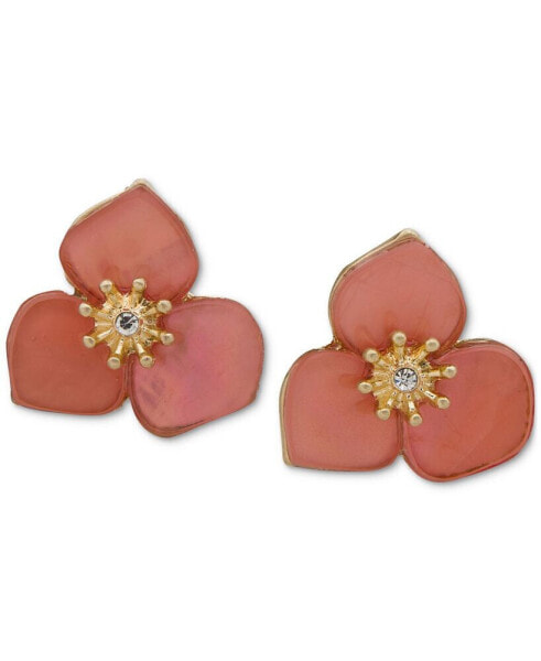 Gold-Tone Pavé Color Flower Button Earrings