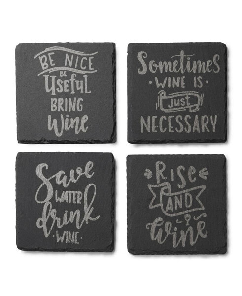 4 X 4" Wine is Necessary Slate Coasters Square Set, 4 Piece