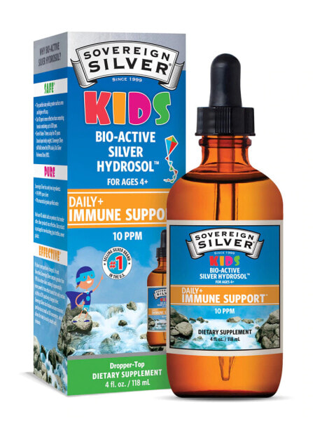 Sovereign Silver Bio-Active Silver Hydrosol For Kids Биоактивный гидрозоль серебра  10 ppm для детей Иммунная поддержка  118 мл
