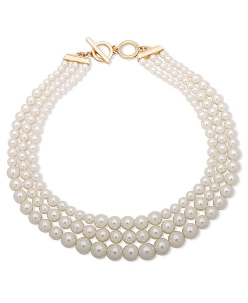 Three Row Gradulated Pearl Collar Necklace, 18.5"