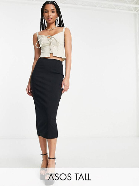 ASOS DESIGN Tall high waist midi pencil skirt in black