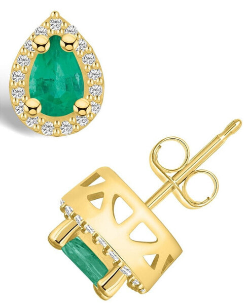 Серьги Macy's Emerald Diamond Halo Stud