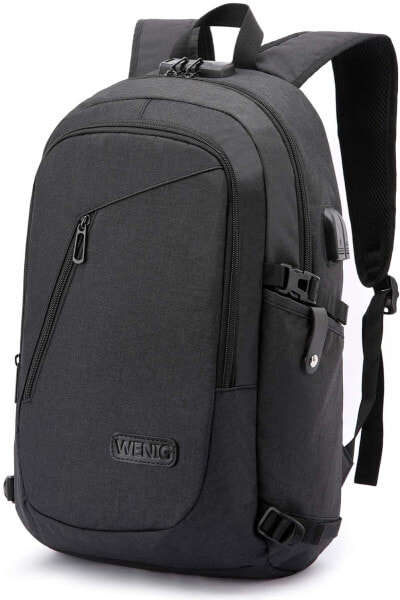 WENIG Men's Laptop Backpack, 15.6 Inch Laptop, Anti-Theft Backpack, School Backpack, Business Notebook Backpack, Waterproof with USB, Gift for Men, Work, Travel, Students, Boys, Teenagers