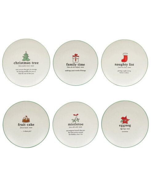 Christmas Fun Green Sayings 8.5" Dessert Plates Set of 6