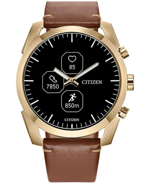 Men's CZ Smart Hybrid Sport Brown Leather Strap Smart Watch 43mm