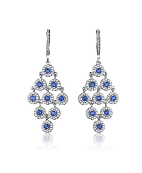 Cubic Zirconia Sterling Silver Rhodium Plated Sapphire Round Chandelier Earrings