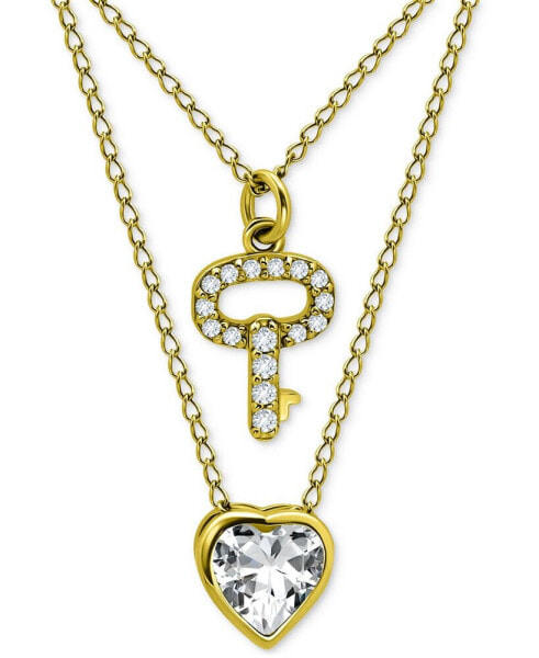 Giani Bernini 2-Pc. Set Cubic Zirconia Pavé Key & Solitaire Heart Pendant Necklaces, Created for Macy's