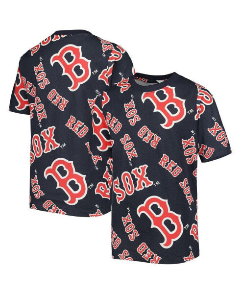 Big Boys Navy Boston Red Sox Allover Team T-shirt