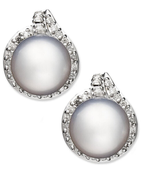 Серьги Macy's White Gold  Pearl and Diamond Stud