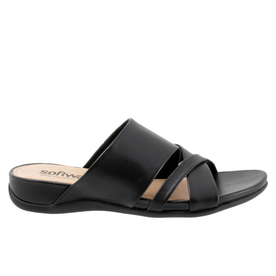 Softwalk Taraz S2320-001 Womens Black Leather Slip On Strap Sandals Shoes