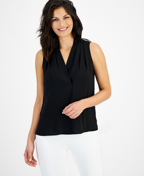 Women's Pleated-Shoulder Sleeveless Shell Top