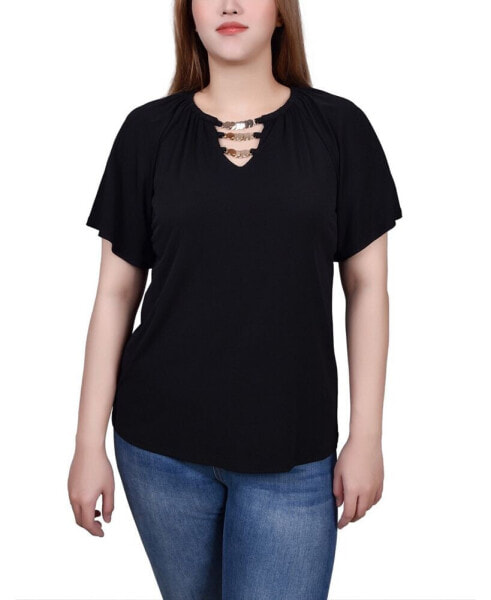 Petite Raglan Sleeve Top with Chain Details