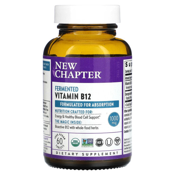 New Chapter, Ферментированный витамин B12, 1000 мкг, 60 веганских таблеток