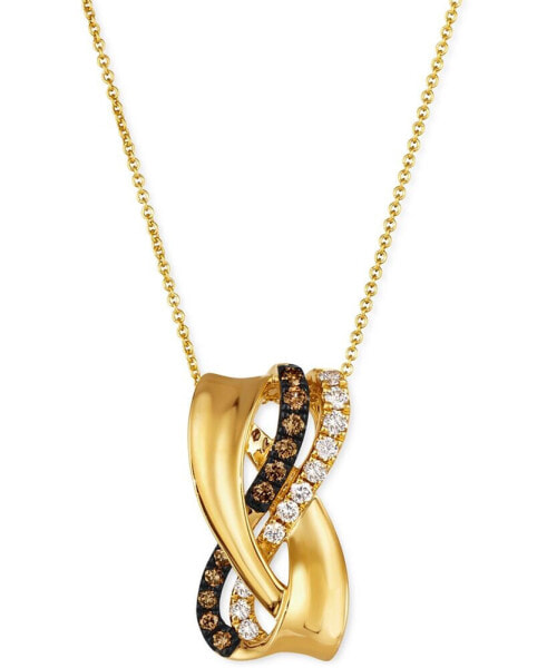 Chocolate Diamond (1/5 ct. t.w.) & Nude Diamond (1/5 ct. t.w.) Crossover 18" Pendant Necklace in 14k Gold