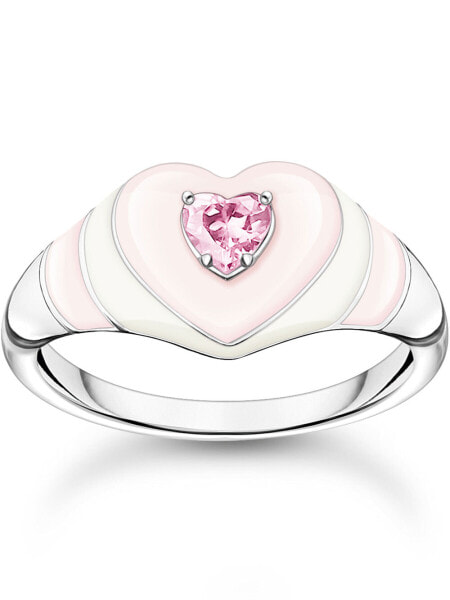 Кольцо THOMAS SABO серии сердце TR2435-041-9-54, розовое, серебряное, белое