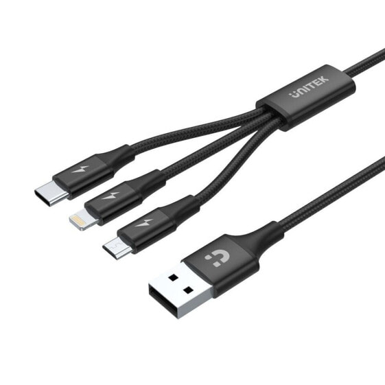 Универсальный кабель USB-MicroUSB/USB-C/Lightning Unitek C14049BK Чёрный 1,2 m