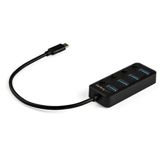 StarTech.com 4-Port USB-C Hub - 4x USB-A with Individual On/Off Switches - USB 3.2 Gen 1 (3.1 Gen 1) Type-C - USB 3.2 Gen 1 (3.1 Gen 1) Type-A - 5000 Mbit/s - Black - Plastic - Power