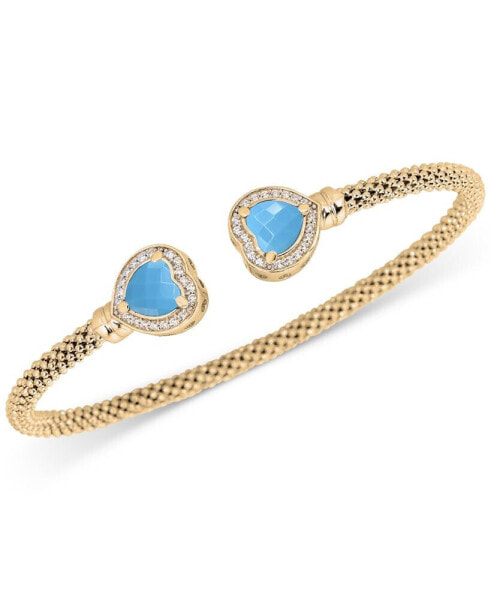 Lapis & White Topaz (1/3 ct. t.w.) Heart Halo Cuff Bracelet in 14k Gold-Plated Sterling Silver (Also in Onyx & Turquoise)