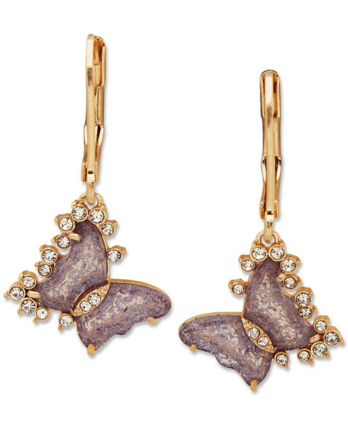 Gold-Tone Pavé & Color Butterfly Drop Earrings