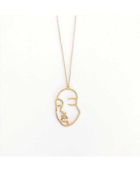 Sanctuary Project by Hammered Modern Art Statement Face Pendant Necklace Gold