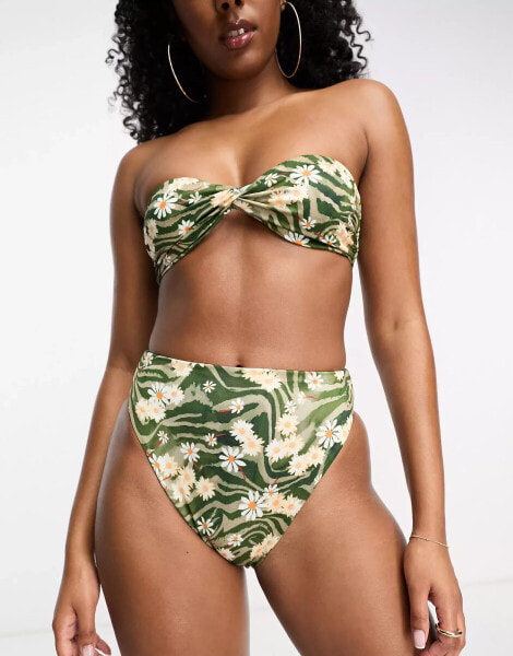 ASOS DESIGN mix and match high leg high waist bikini bottom in animal daisy print