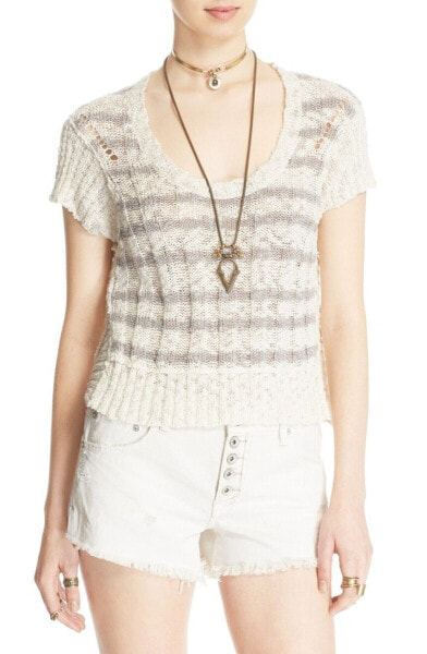 Free People Women's Ribbed Sweater Scoop Neck Ivory L