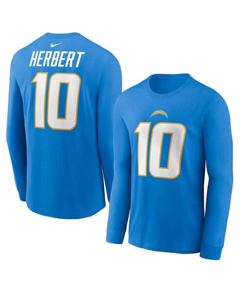 Men's Justin Herbert Powder Blue Los Angeles Chargers Player Name and Number Long Sleeve T-shirt