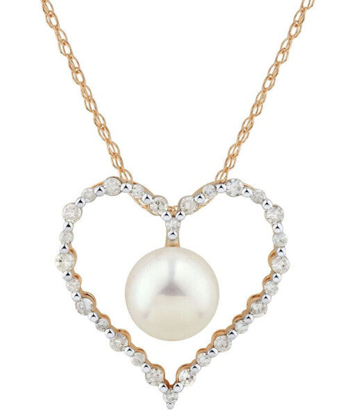 Cultured Freshwater Pearl & Diamond (3/8 ct. t.w.) Heart 18" Pendant Necklace in 14k Gold