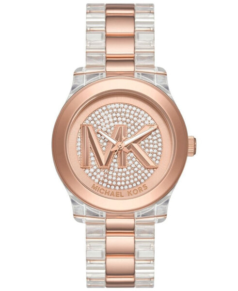 Women's Runway Quartz Three-Hand Clear Castor Oil and Rose Gold-Tone Stainless Steel Watch 38mm