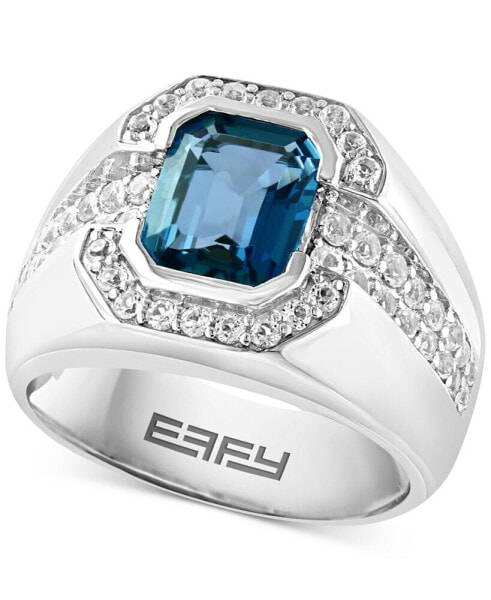 EFFY® Men's London Blue Topaz (4-3/8 ct. t.w.) & White Topaz (1/2 ct. t.w.) Ring in Sterling Silver