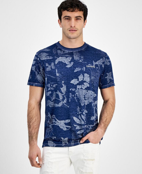 Men's Allover Leaf Print Short Sleeve Crewneck T-Shirt