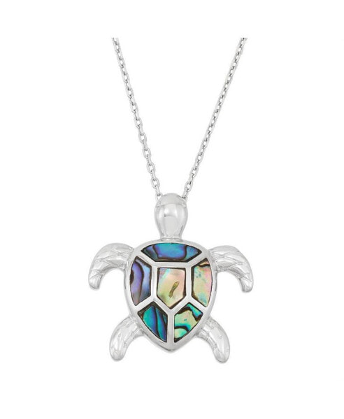 Sterling Silver Abalone Turtle Pendant Necklace