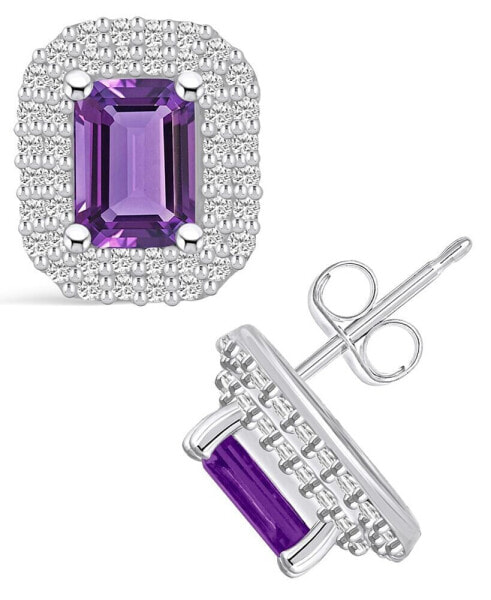 Amethyst (2 ct. t.w.) and Diamond (3/4 ct. t.w.) Halo Stud Earrings in 14K White Gold
