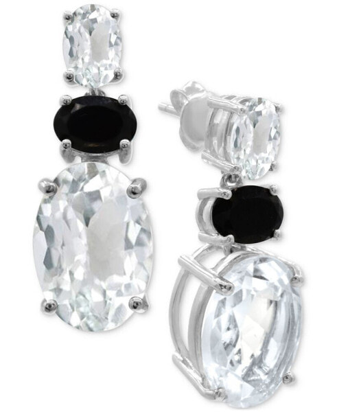 White Quartz (11 ct. t.w.) & Onyx Three-Stone Drop Earrings in Sterling Silver