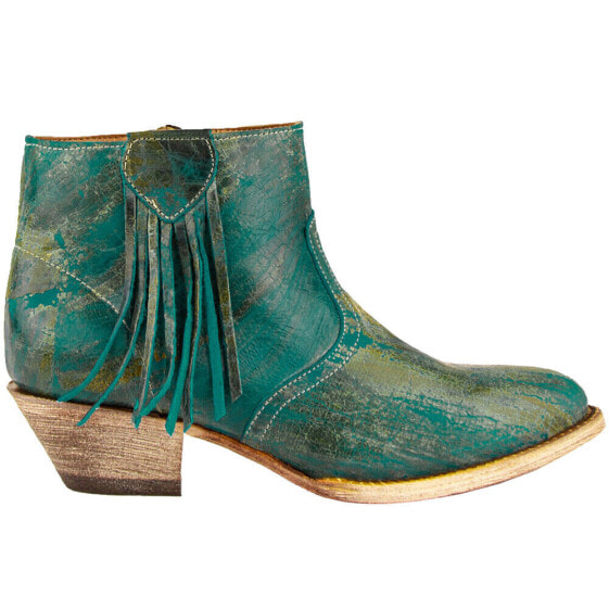 Ferrini Fringe Round Toe Zippered Cowboy Booties Womens Green Casual Boots 61011