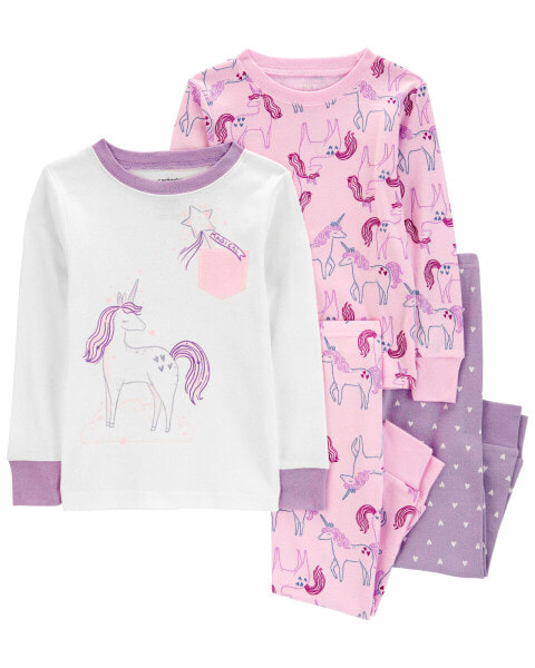 Baby 4-Piece Unicorn 100% Snug Fit Cotton Pajamas 12M