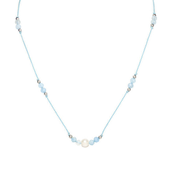 Aquamarine and River Pearl String Necklace HE06K3S-LB