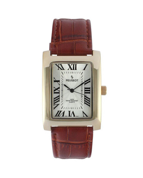 Часы и аксессуары PEUGEOT Мужские Наручные часы 43x30 мм Кожаный ремешок в стиле винтаж Браун