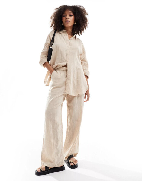 ONLY cheesecloth wide leg trouser co-ord in beige