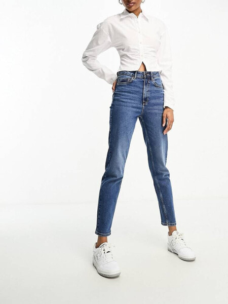 Stradivarius tall slim mom jean with stretch in authentic blue