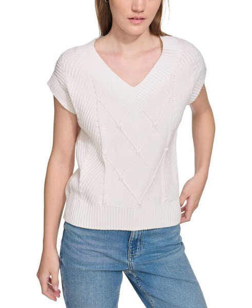 Women's Extended-Shoulder Cable-Knit Vest