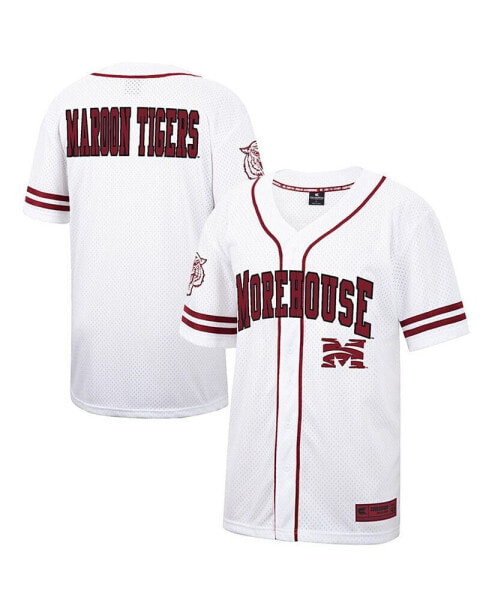 Men's White Morehouse Maroon Tigers Free Spirited Mesh Button-Up Baseball Jersey