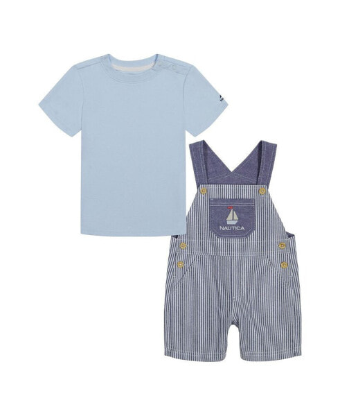 Baby Boys Short Sleeve T-shirt and Oxford Stripe Shortalls, 2 Piece Set