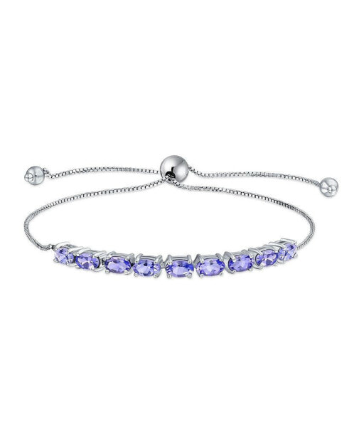 Natural 3.90 CTW Gemstones Zircon Accent Lavender Purple Tanzanite Bolo Tennis Bracelet for Women Adjustable 7-8 Inch .925 Sterling Silver